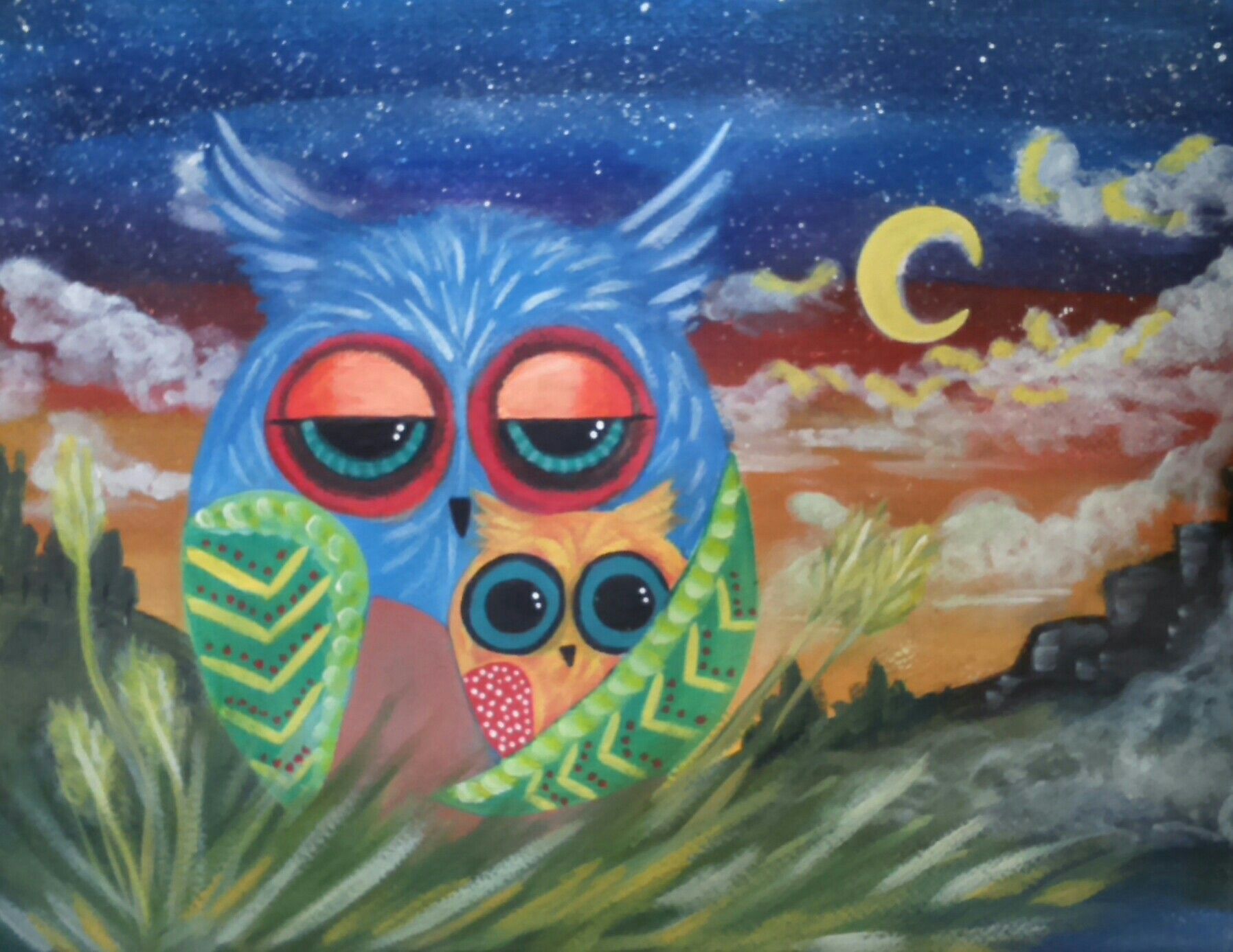 1795x1386 The Mystic Owl Family Inspired By The Art Sherpa Tutorial - Owl Family Painting