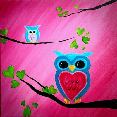 400x400 We Paint Spring Owl Family (Adult And Child Painting - Owl Family Painting