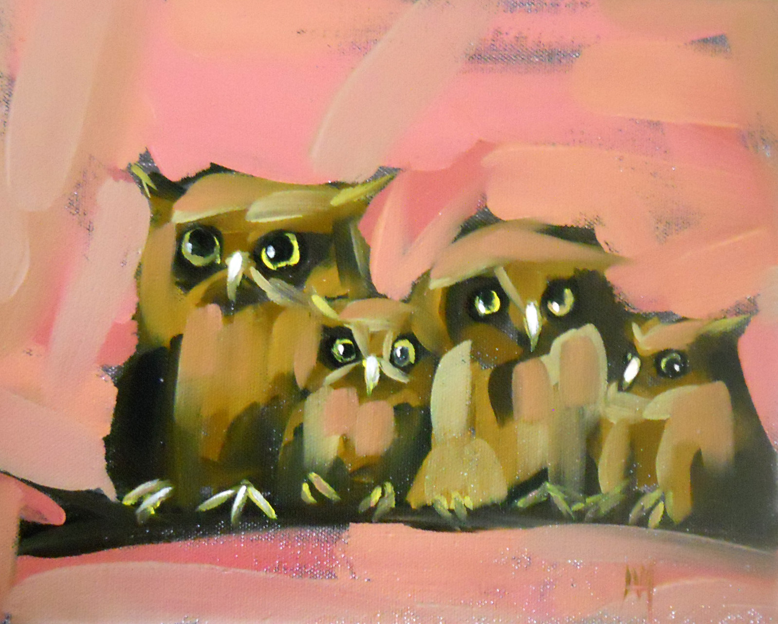 1598x1282 Screech Owl Family No. 3 Angela Moulton's Painting A Day - Owl Family Painting