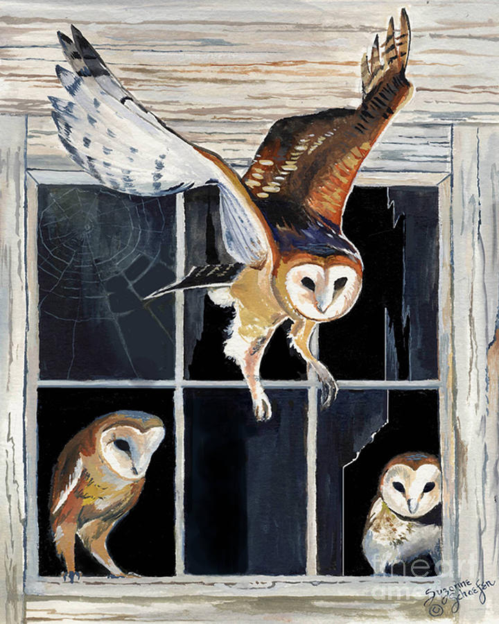 720x900 Barn Owl Family Painting By Suzanne Schaefer - Owl Family Painting