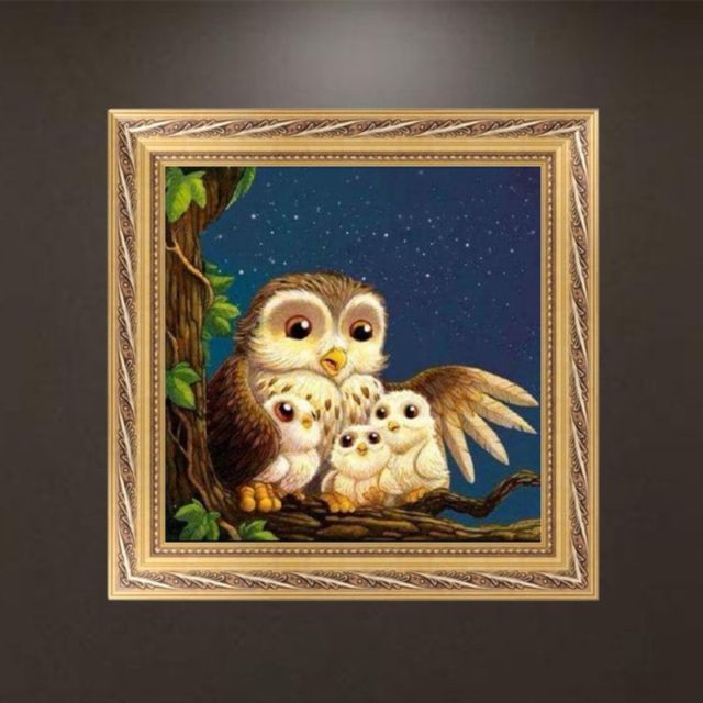 640x640 Diy Owl Family 5d Diamond Embroidery Rhinestone Painting Cross - Owl Family Painting