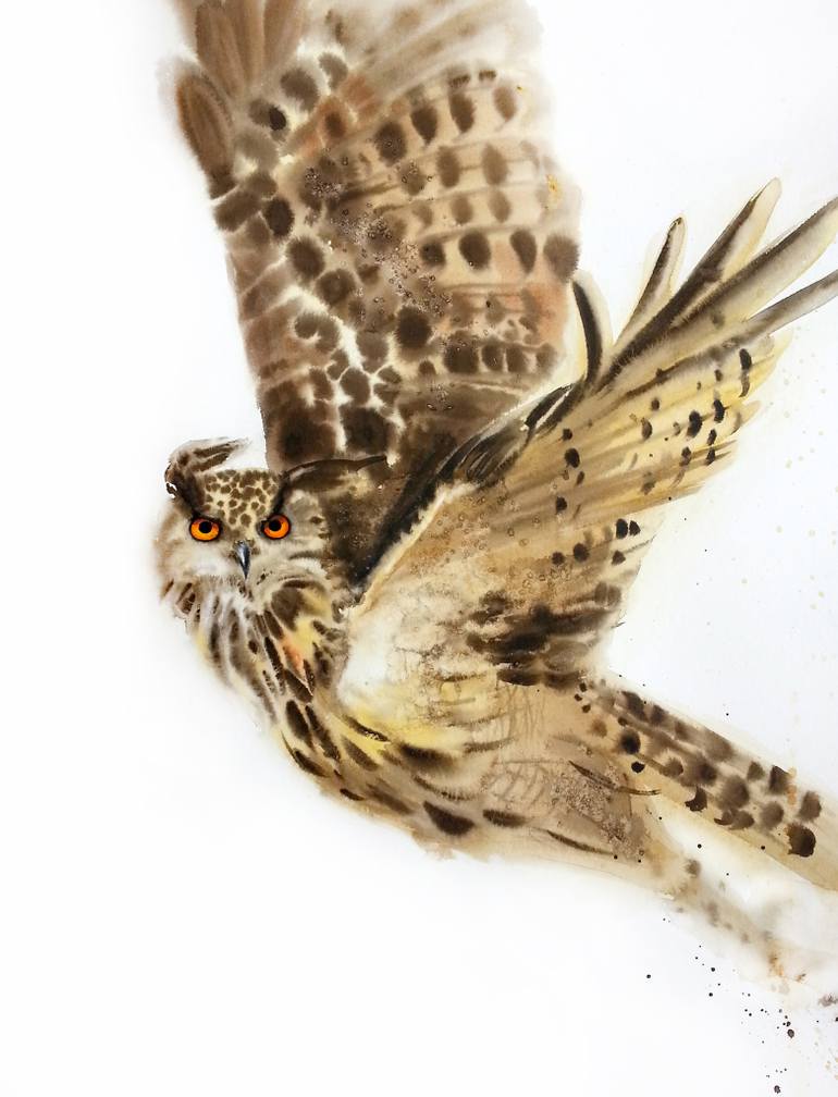 770x1008 Saatchi Art Hoo Hoo - Owl Flying Painting