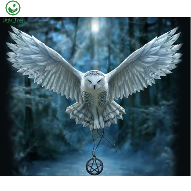 640x640 Square Stone Diy 5d Diamond Painting Flying White Owl Home - Owl Flying Painting