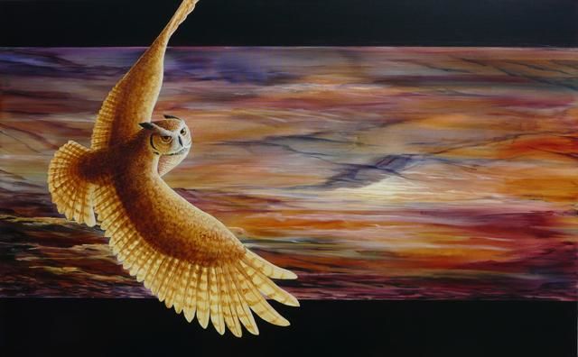 640x396 Dawn Rising (Victoria Armstrong) - Owl Flying Painting