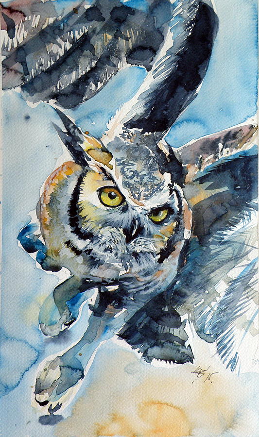 533x900 Flying Owl Painting By Kovacs Anna Brigitta - Owl Flying Painting