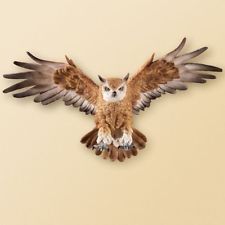 225x225 Flying Owl Statue Wall Decor Realistic Hand Painted Sculpture - Owl Flying Painting