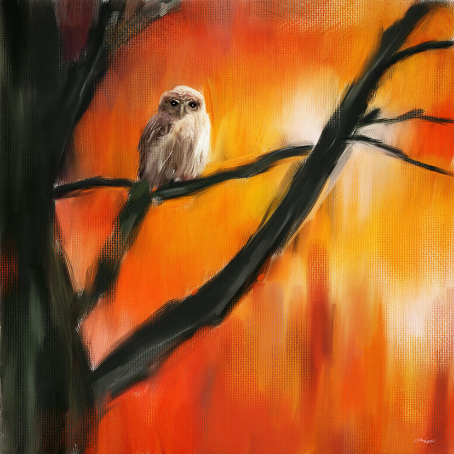 900x900 Owl Tree Painting By Lourry Legarde - Owl In Tree Painting