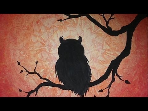 480x360 Owl In A Tree Silhouette Painting Acrylic Painting On Canvas - Owl In Tree Painting