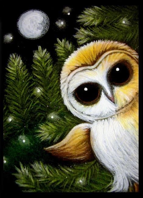 470x650 Painting Of Owls In Tree Art Little Barn Owl In The Pine Tree - Owl In Tree Painting