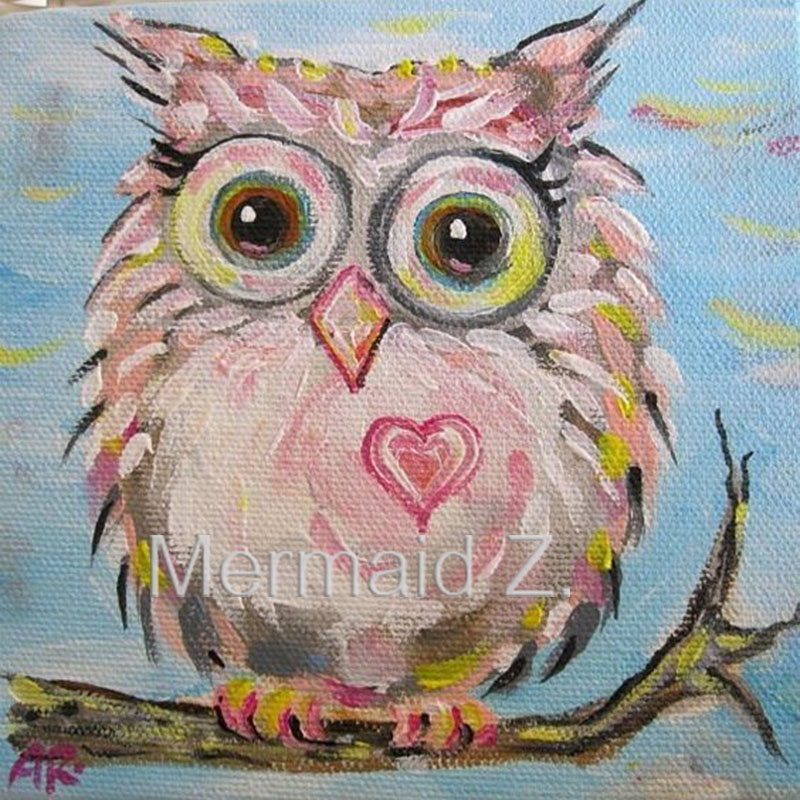 800x800 Hand Painted Love Owls Blue Valentine Animal Home Decor Oil - Owl Oil Painting