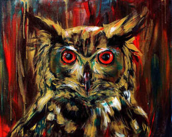 340x270 Rustic Owl Painting Etsy - Owl Oil Painting