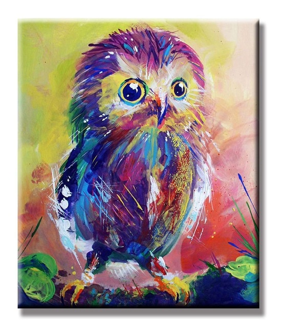 553x640 Cute Purple And Blue Owl Oil Paintings 100% Handpainted - Owl Oil Painting