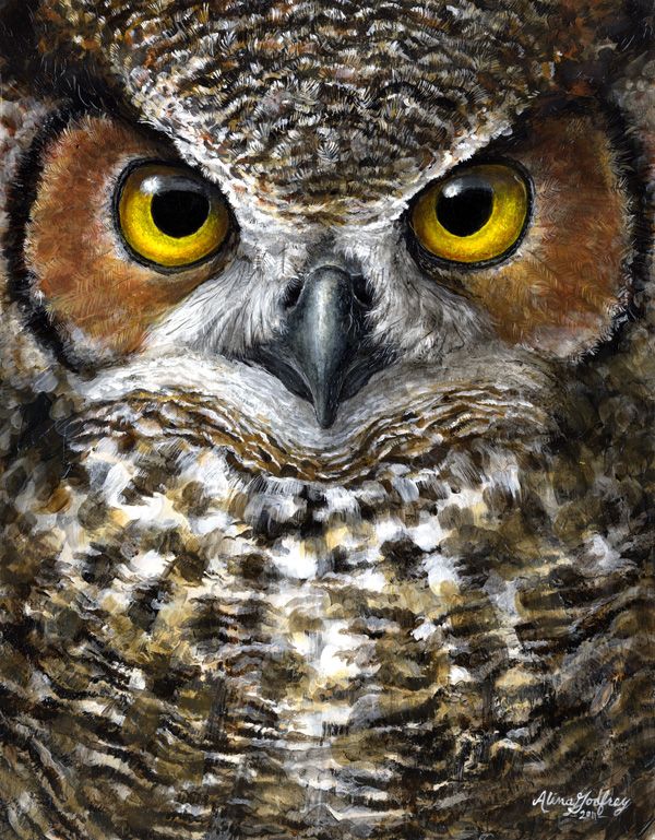 600x769 Great Horned Owl Painting (C) Kestrel Creative Owls - Owl Painting