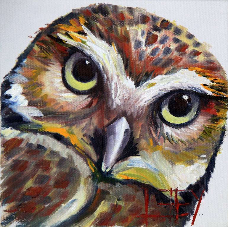 770x768 Saatchi Art Sold Burrowing Owl Painting By Lisa Elley - Owl Painting