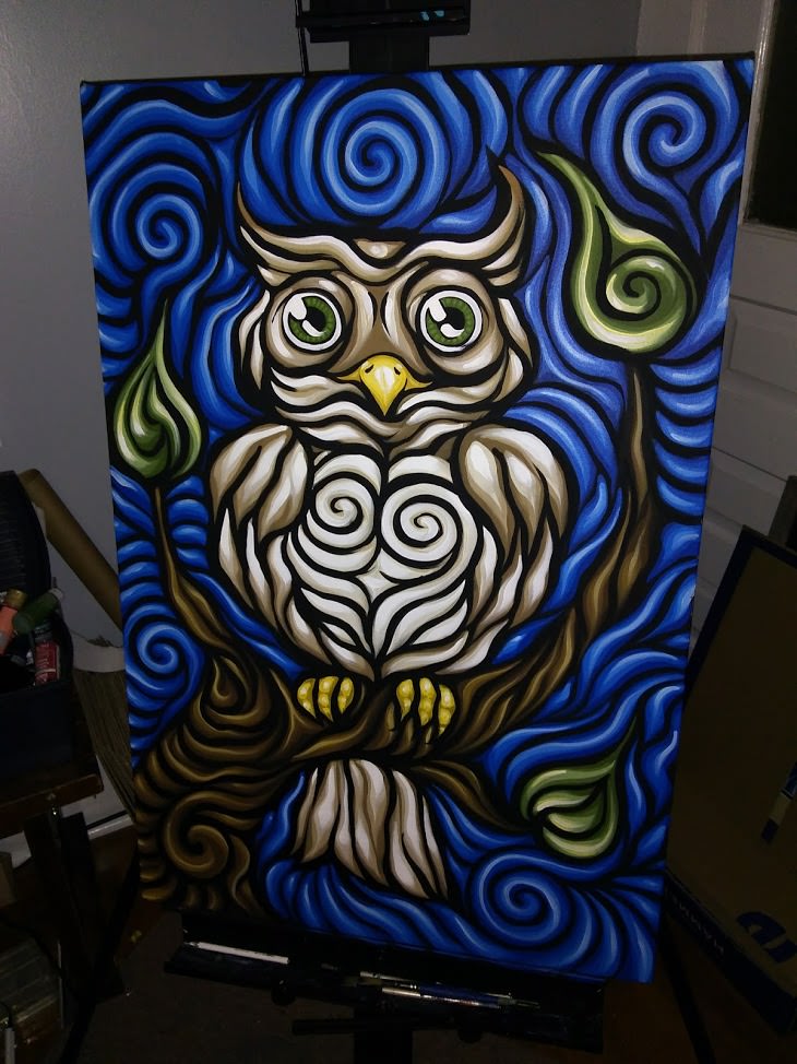 730x974 Swirly Owl Painting (Crosspost Rwoahdude) Superbowl - Owl Painting
