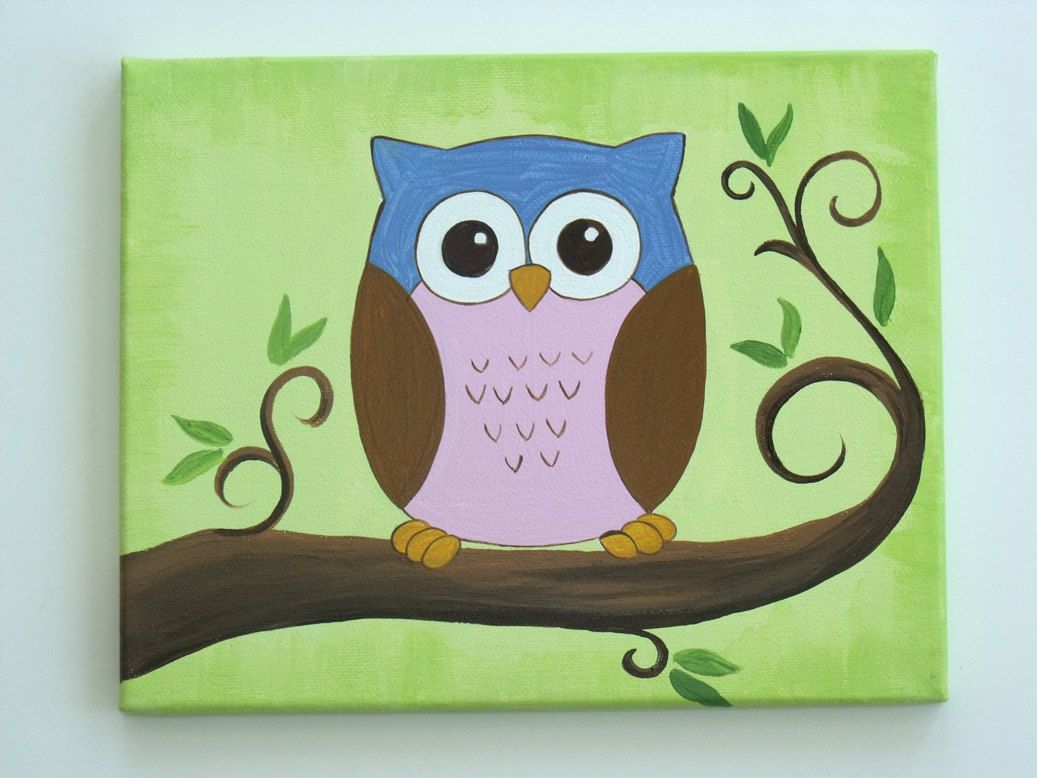 1037x778 Cute Canvas Painting This Friendly, Colorful Little Owl, Is - Owl Painting Canvas