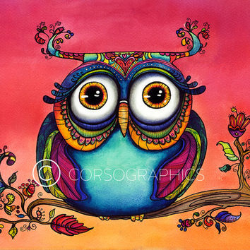354x354 Watercolor Owl Painting - Owl Painting For Kids