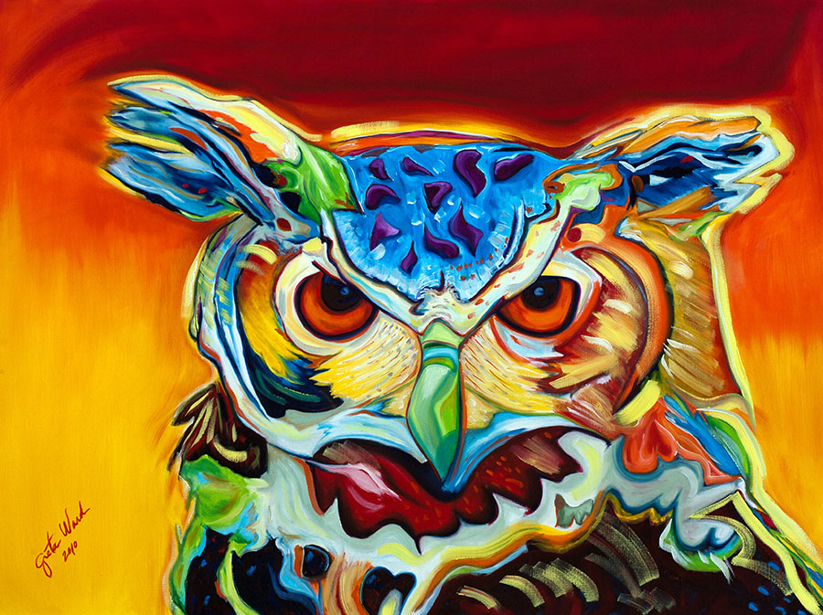 900x673 Great Horned Owl Original Painting Greta Ward - Owl Painting Images