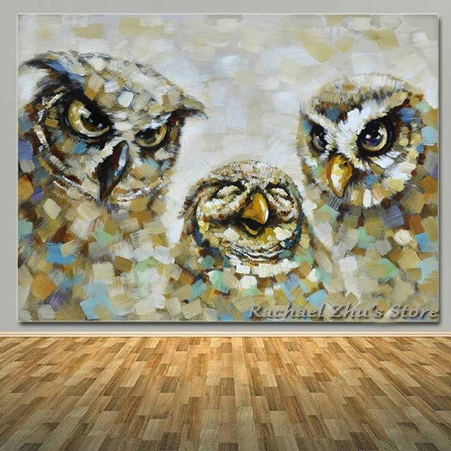 640x640 Hand Painted Abstract Owl Picture Oil Painting On Canvas Abstract - Owl Painting Images
