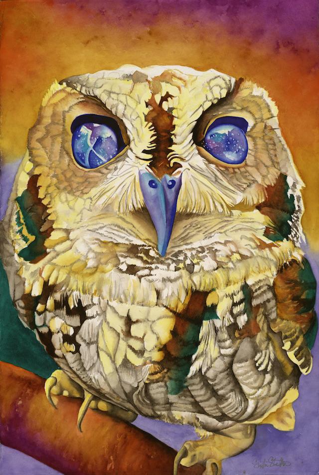 640x953 Zeus The Blind Owl Signed Print From Original Watercolor Owl - Owl Painting Images