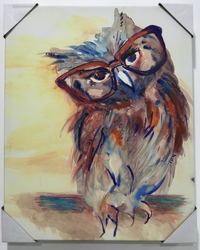281x350 Handmade Art Owl With Glasses Natural Scenery Animal Canvas - Owl Painting On Canvas
