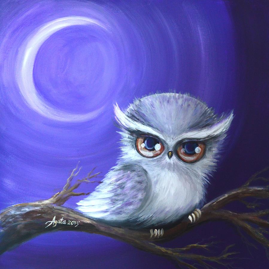 899x900 New Moon Owl Painting By Agata Lindquist - Owl Painting On Canvas