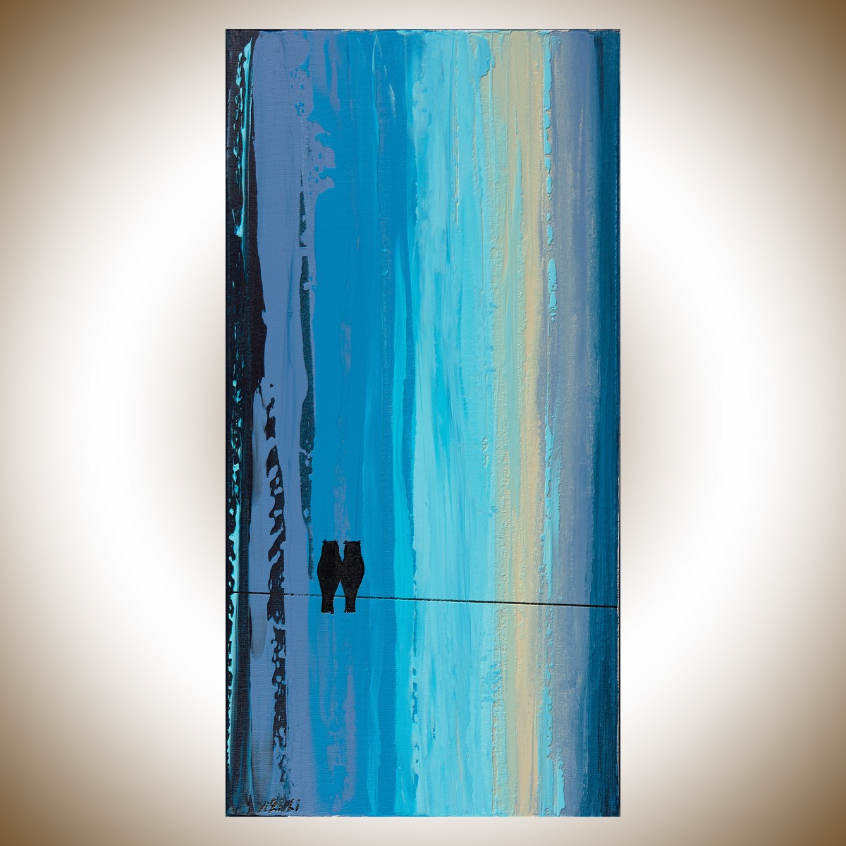 1200x1200 Night Owls By Qiqigallery 12 X 24 Owl Painting Teal Blue Black - Owl Painting On Canvas