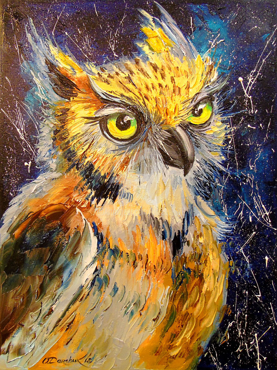 899x1200 Owl (Olha) - Owl Painting On Canvas