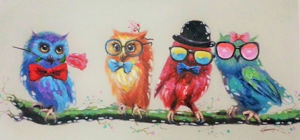 1000x467 Decorative Canvas Oil Painting Canvas Beautiful Cute Night Owl - Owl Painting On Canvas