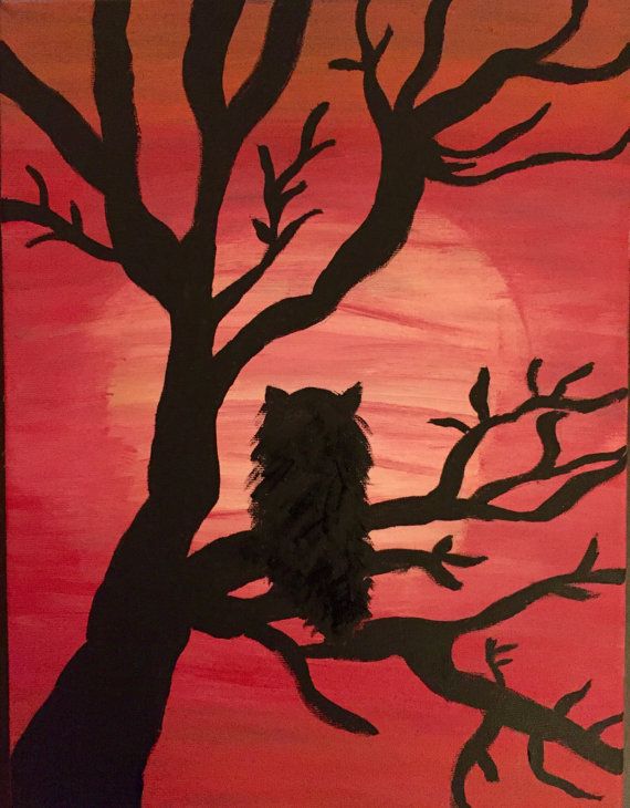 570x730 Owl Silhouette Canvas Art 11x14 Owl Silhouette, Silhouettes And Owl - Owl Silhouette Painting