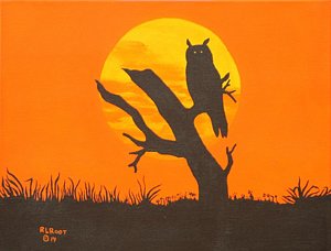 300x228 Owl Silhouette Paintings - Owl Silhouette Painting