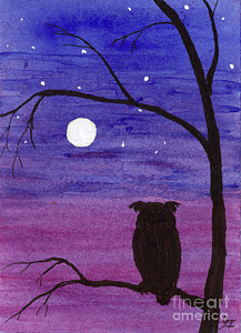 217x300 Owl Silhouette Paintings - Owl Silhouette Painting