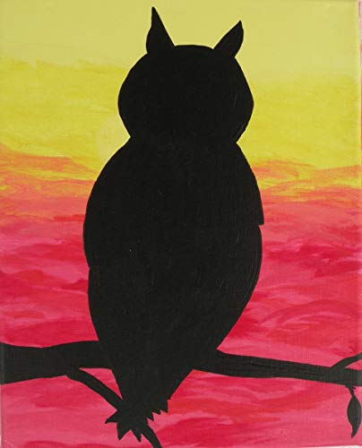 404x500 Hand Painted Great Horned Owl Silhouette Shadow Sunset - Owl Silhouette Painting