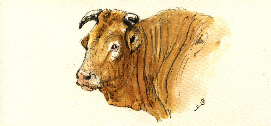 900x419 Ox Head Painting Study Painting By Juan Bosco - Ox Painting