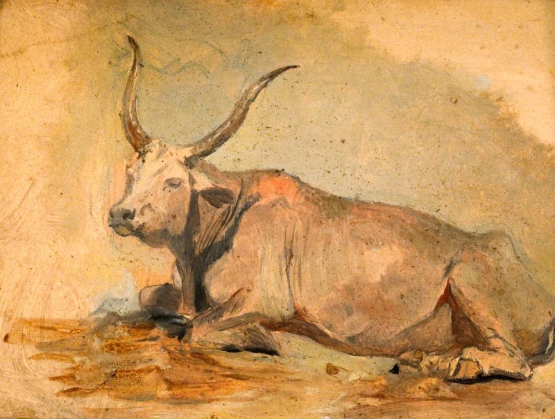 800x603 Roman Ox (Lying Down) Painting Georges Heming Mason Oil Paintings - Ox Painting