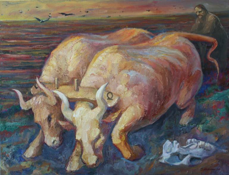 770x589 Saatchi Art Oxen Painting By Igor Marchenko - Ox Painting