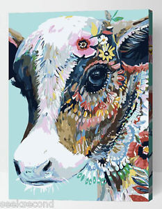 233x300 Framed Painting By Number Kit Color Cattle Head Bull Ox Animal - Ox Painting