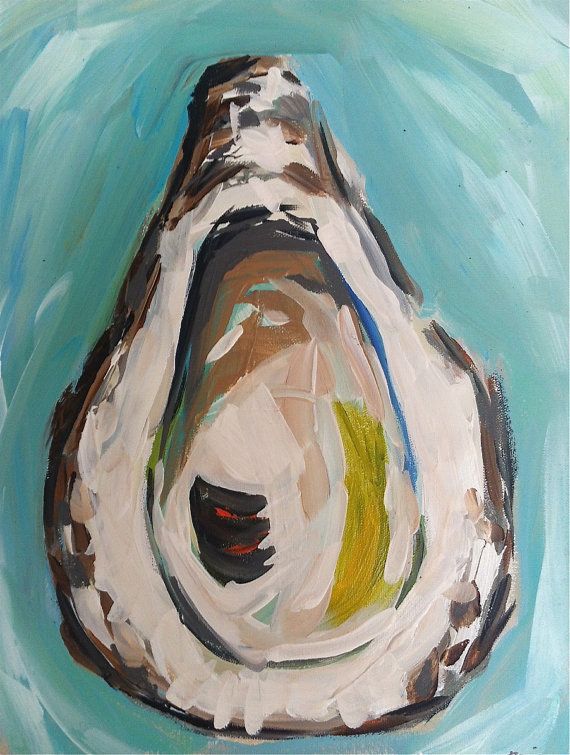 570x755 Oyster Painting Canvas Aqua Lime Wall Art Large - Oyster Painting On Canvas