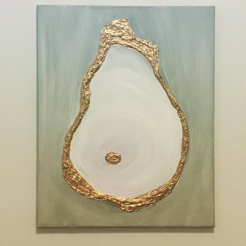 960x960 Oyster Shell Mixed Media Gold Leaf Canvas Art Mardi Gras Ideas - Oyster Painting On Canvas