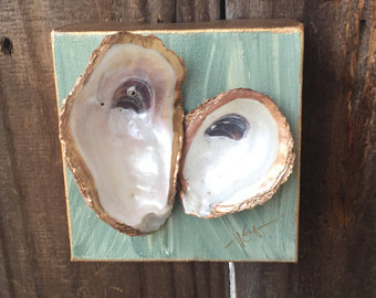 340x270 Oyster Shell Art On Painted Canvas - Oyster Shell Painting