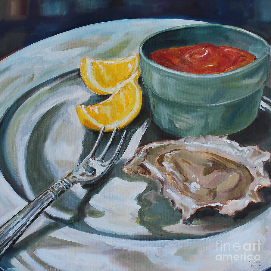 900x900 Oyster Appetizer Painting By Kristine Kainer - Oyster Watercolor Painting