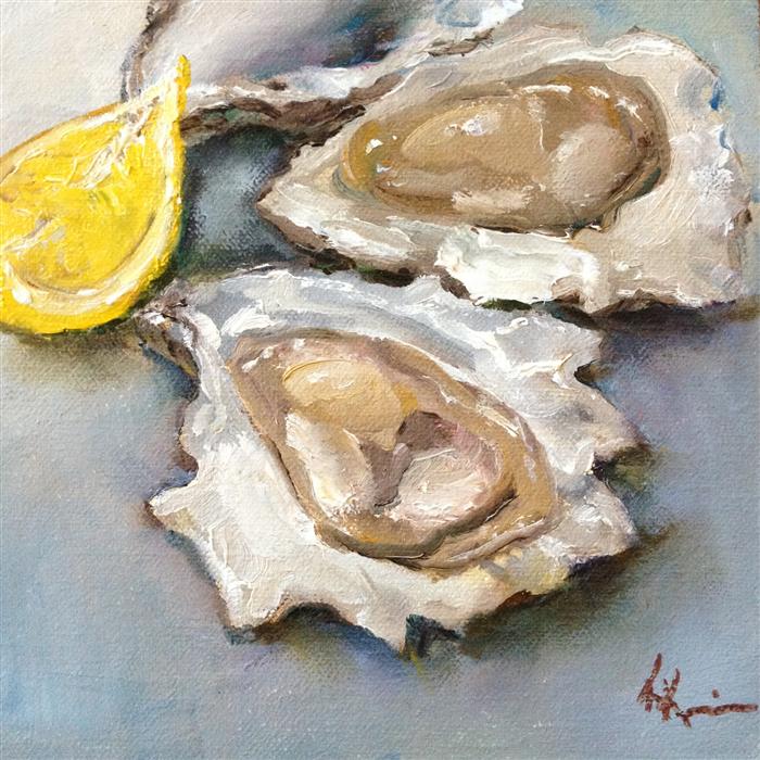 700x700 Oysters On The Half Shell With Lemon Kristine Kainer - Oyster Watercolor Painting