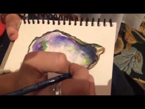 480x360 Watercolor Oyster Shell Painting In Progress - Oyster Watercolor Painting