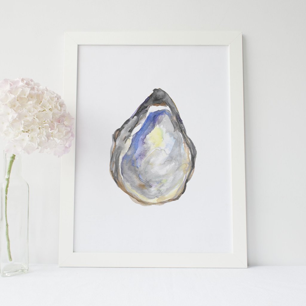 1024x1024 Watercolor Oyster Shell Wall Art Digital Print Jetty Home - Oyster Watercolor Painting