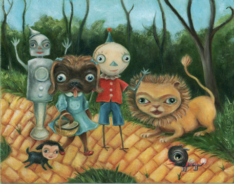 457x360 Surreal Funny Wizard Of Oz Painting Dressed Animals Yellow - Oz Painting