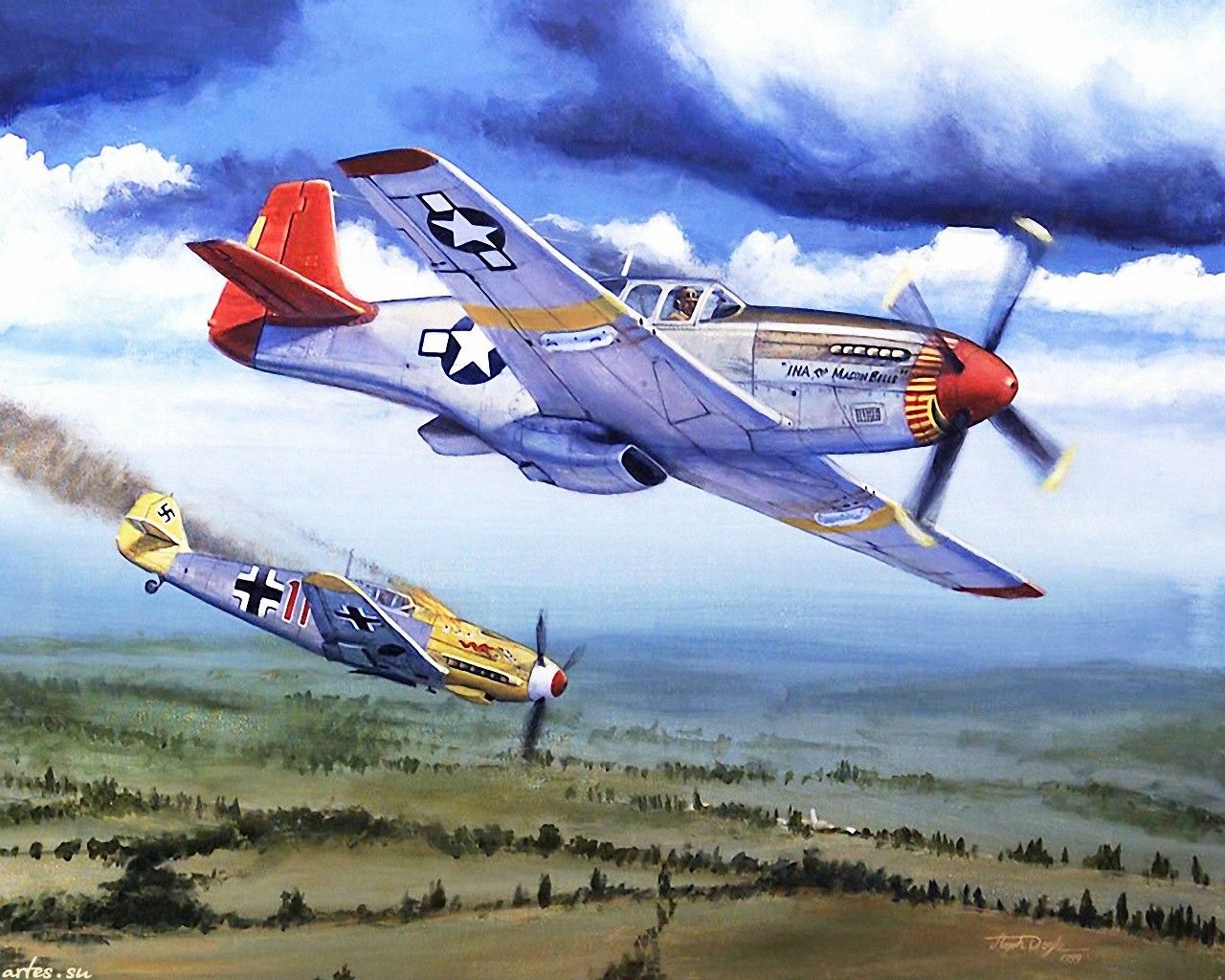 1280x1024 P 51 Mustang Engagement Fighter Aircraft Mustang - P 51 Mustang Painting