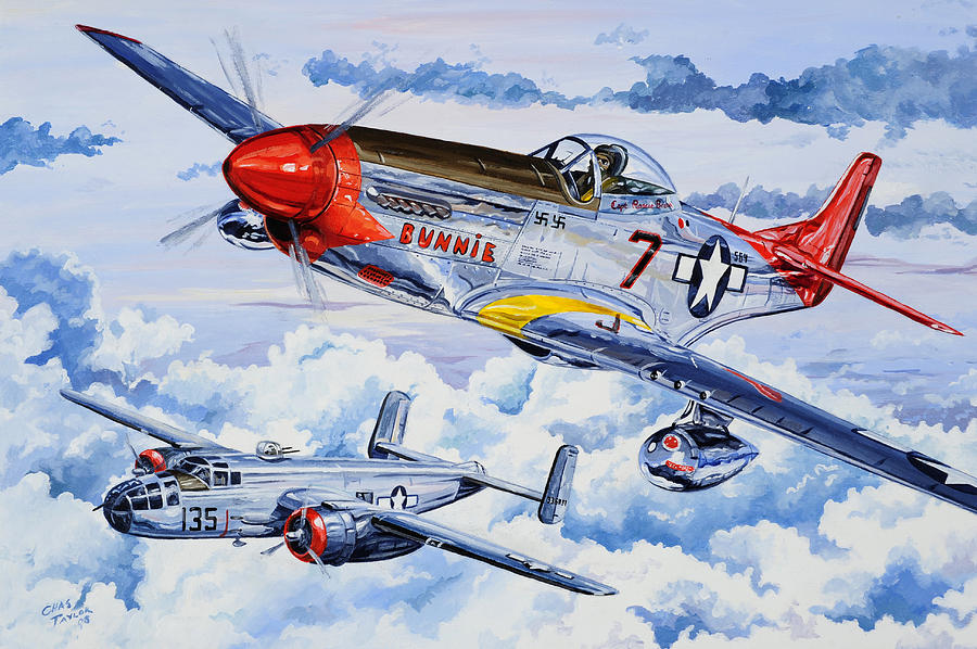 900x598 Tuskegee Airman Painting By Charles Taylor - P 51 Mustang Painting