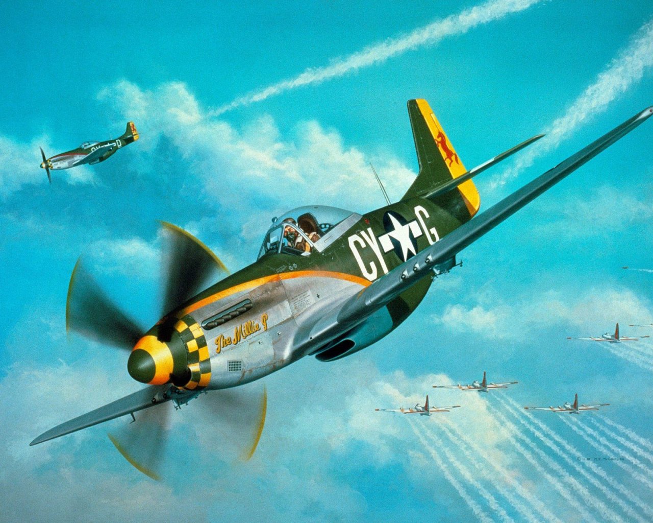1280x1024 Image Airplane P 51 Mustang Painting Art Aviation - P 51 Mustang Painting