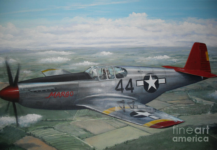 900x623 P51 Mustang Red Tail Painting By Phil Christman - P51 Mustang Painting