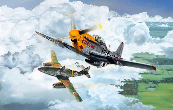 596x380 Wallpaper War, Art, Airplane, American, Painting, Aviation, Jet - P51 Mustang Painting